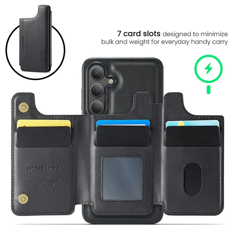 MAGKING K3 Series For Samsung Galaxy S24 FE Magnetic Case Detachable Wallet PC + TPU + PU Phone Cover - Black