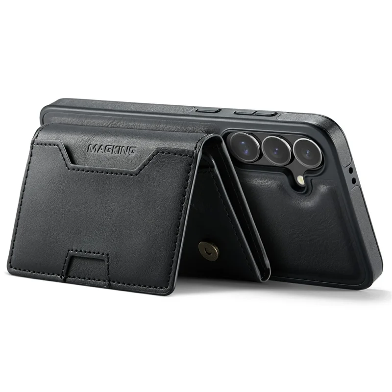 MAGKING K4 Series For Samsung Galaxy S24 FE Magnetic Case Detachable Wallet PU TPU PC Phone Cover - Black
