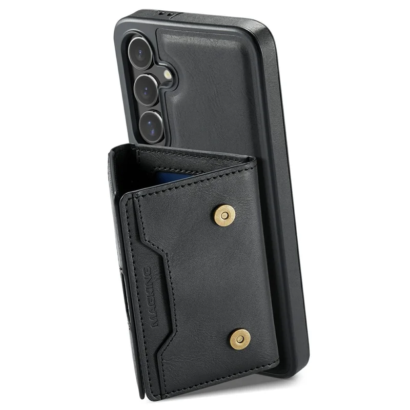 MAGKING K4 Series For Samsung Galaxy S24 FE Magnetic Case Detachable Wallet PU TPU PC Phone Cover - Black