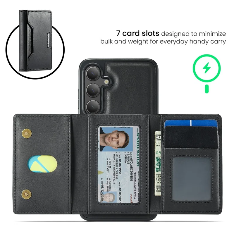 MAGKING K4 Series For Samsung Galaxy S24 FE Magnetic Case Detachable Wallet PU TPU PC Phone Cover - Black