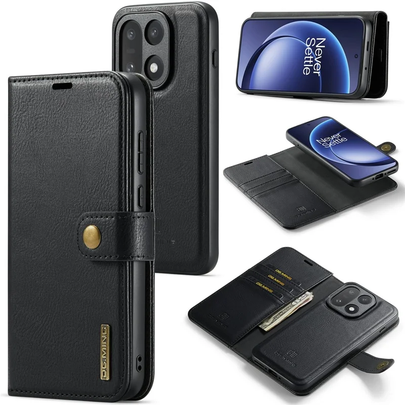 DG.MING for OnePlus 15 5G Case Detachable Wallet Stand Split Leather Phone Cover - Black