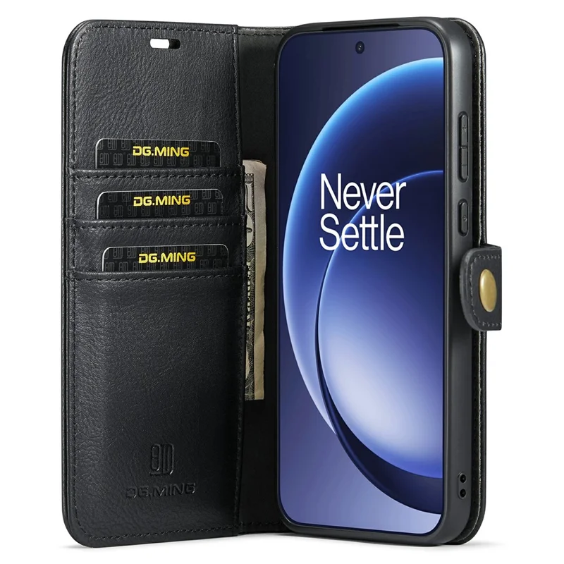 DG.MING for OnePlus 15 5G Case Detachable Wallet Stand Split Leather Phone Cover - Black