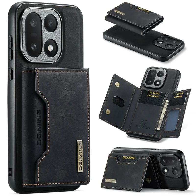 DG.MING M2 Series for OnePlus 15 5G PU Leather Tri-Fold Multiple Card Slots Holder Pocket Purse - Black