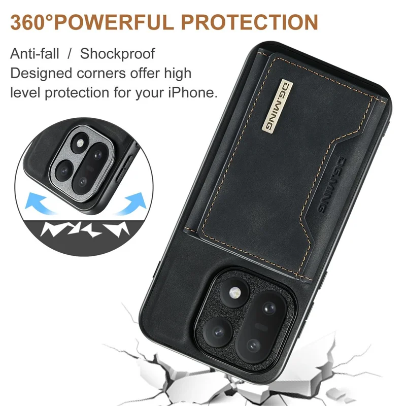 DG.MING M2 Series for OnePlus 15 5G PU Leather Tri-Fold Multiple Card Slots Holder Pocket Purse - Black