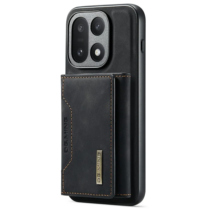 DG.MING M2 Series for OnePlus 15 5G PU Leather Tri-Fold Multiple Card Slots Holder Pocket Purse - Black