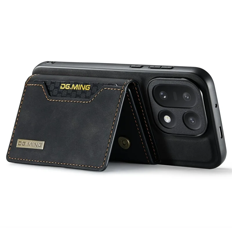 DG.MING M2 Series for OnePlus 15 5G PU Leather Tri-Fold Multiple Card Slots Holder Pocket Purse - Black