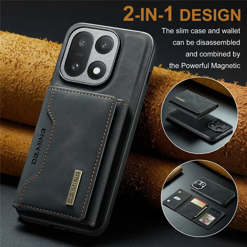 DG.MING M2 Series for OnePlus 15 5G PU Leather Tri-Fold Multiple Card Slots Holder Pocket Purse - Black