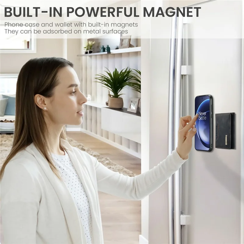 DG.MING M2 Series for OnePlus 15 5G PU Leather Tri-Fold Multiple Card Slots Holder Pocket Purse - Black