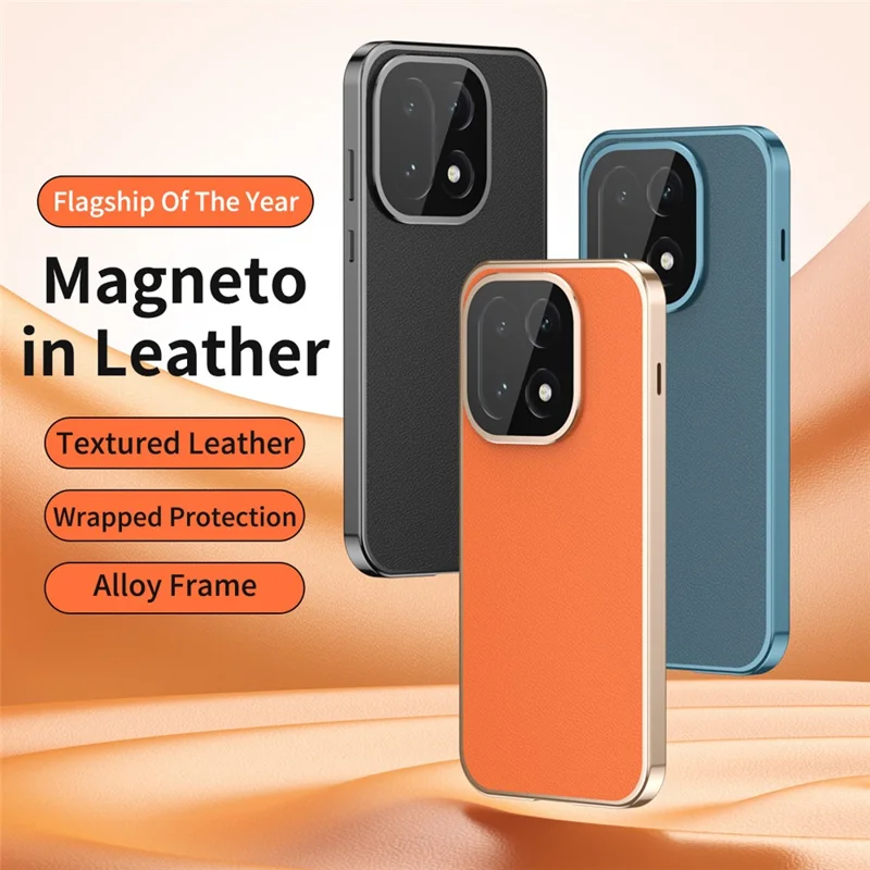 For OnePlus 15 5G Case Magnetic Frame Front Tempered Glass Leather PC Back Phone Cover - Orange