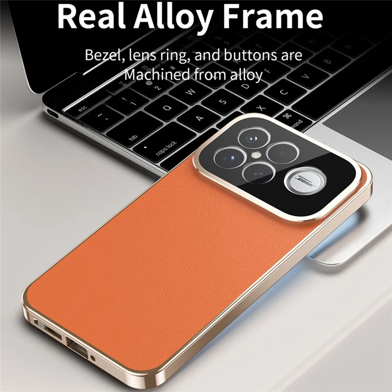 Cover per Xiaomi Poco F8 Ultra / Redmi K90 Pro Max 5G con Telaio Magnetico, Vetro Temperato Frontale, Schiena in Pelle Vegana e PC - Arancione