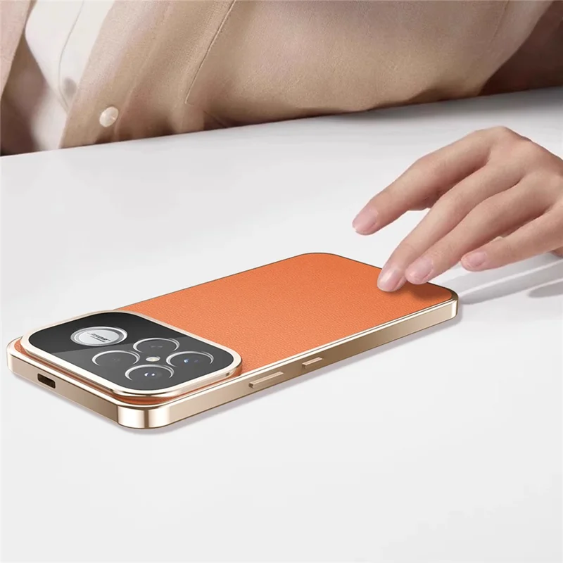 Cover per Xiaomi Poco F8 Ultra / Redmi K90 Pro Max 5G con Telaio Magnetico, Vetro Temperato Frontale, Schiena in Pelle Vegana e PC - Arancione