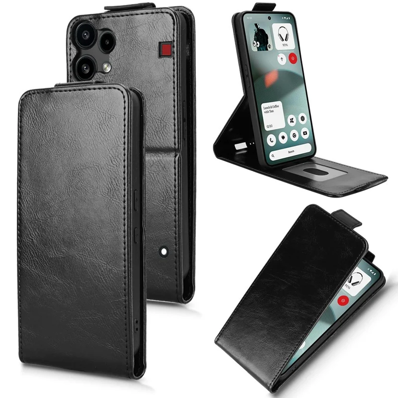 For Nothing Phone (3a) Lite 5G Stand Case Magnetic Clasp Vertical Flip Leather Phone Cover with Card Holder - Black