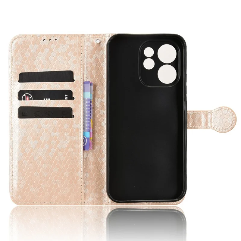 For Oppo Reno15 F 5G Wallet Case Dot Pattern Imprint PU Leather Phone Cover with Wrist Strap - Rose Gold