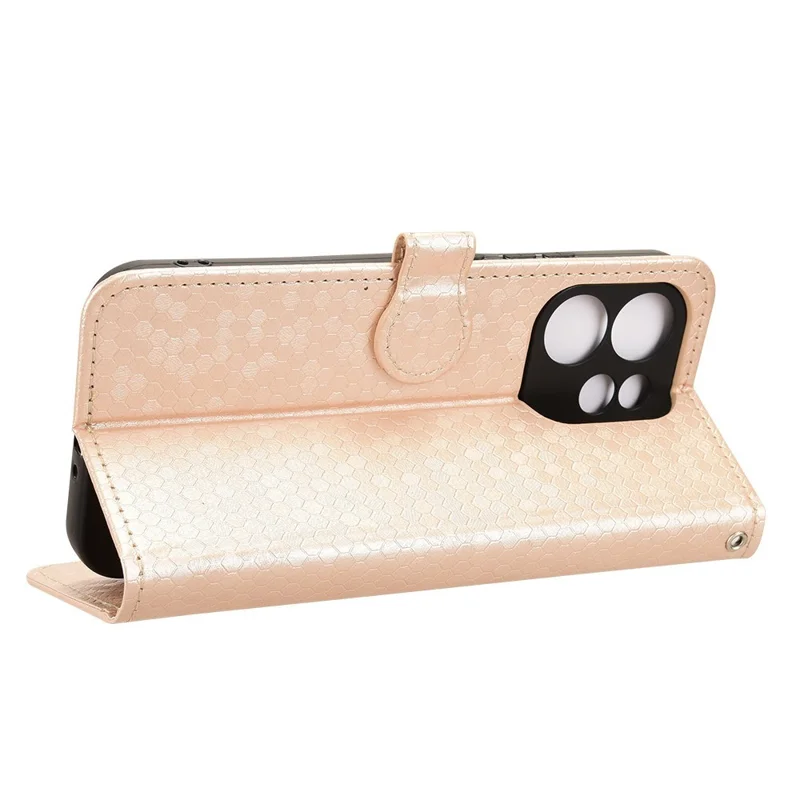 For Oppo Reno15 F 5G Wallet Case Dot Pattern Imprint PU Leather Phone Cover with Wrist Strap - Rose Gold