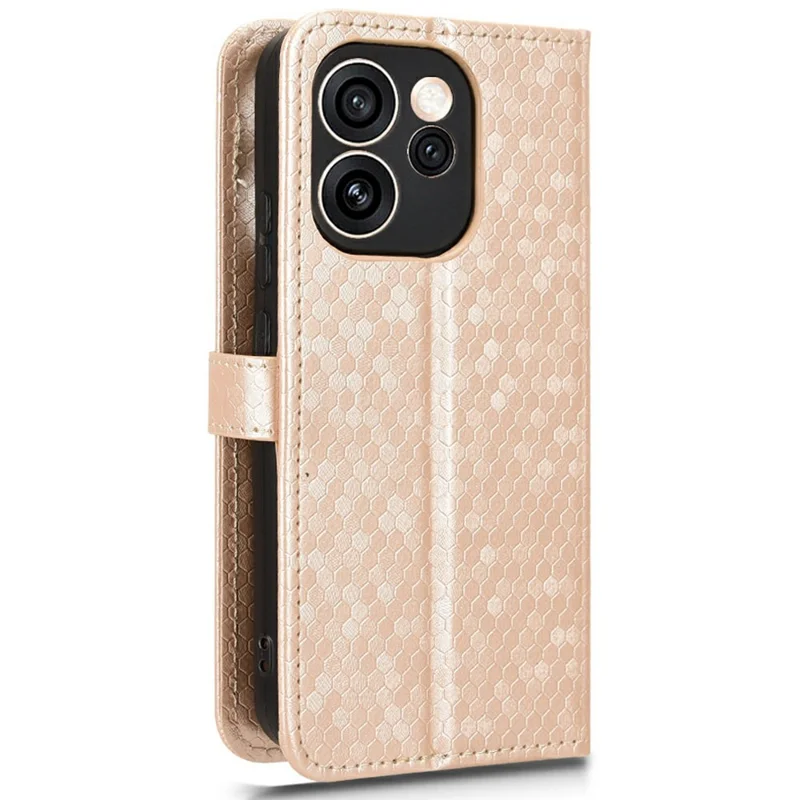 For Oppo Reno15 F 5G Wallet Case Dot Pattern Imprint PU Leather Phone Cover with Wrist Strap - Rose Gold