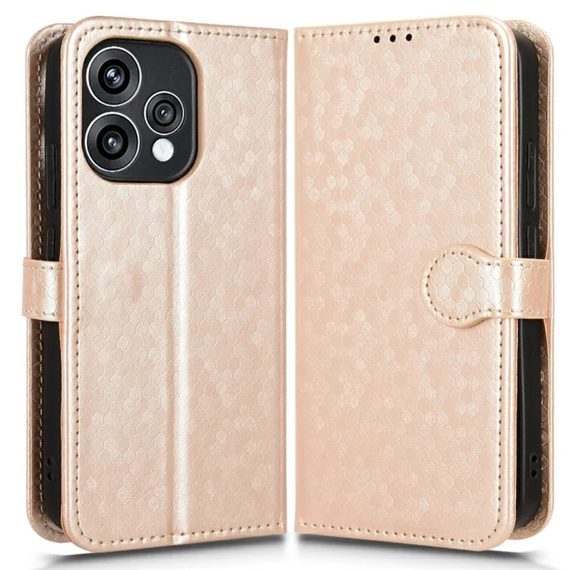 For Oppo Reno15 5G (Global)  /  Reno15c 5G (China) Wallet Case Dot Pattern Imprint PU Leather Phone Cover with Wrist Strap - Rose Gold