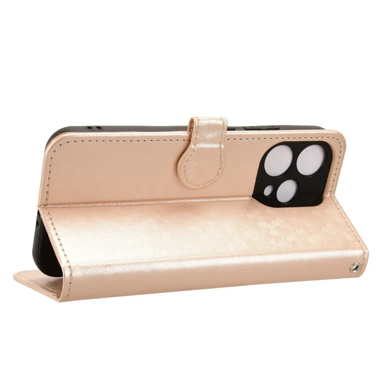 For Oppo Reno15 5G (Global)  /  Reno15c 5G (China) Wallet Case Dot Pattern Imprint PU Leather Phone Cover with Wrist Strap - Rose Gold