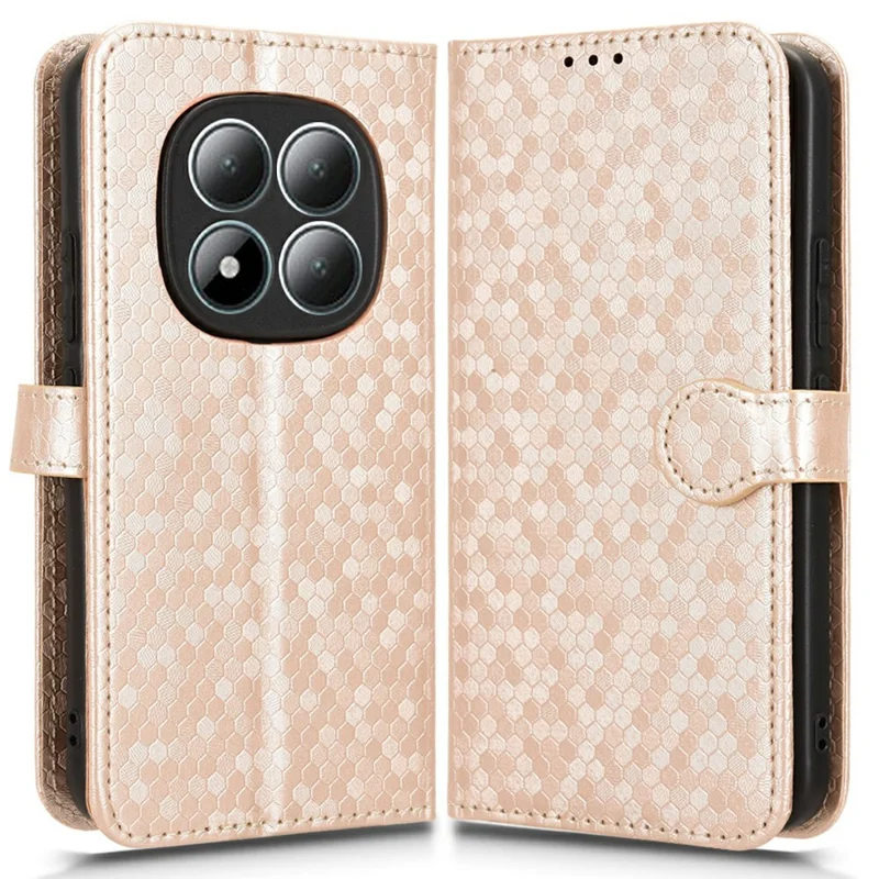 For Xiaomi Redmi Note 15 4G (Global) Wallet Case Dot Pattern Imprint PU Leather Phone Cover with Wrist Strap - Rose Gold