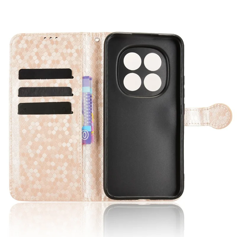 For Xiaomi Redmi Note 15 4G (Global) Wallet Case Dot Pattern Imprint PU Leather Phone Cover with Wrist Strap - Rose Gold
