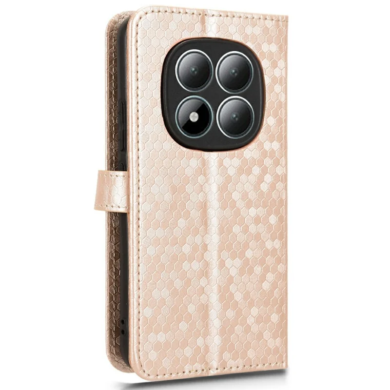 For Xiaomi Redmi Note 15 4G (Global) Wallet Case Dot Pattern Imprint PU Leather Phone Cover with Wrist Strap - Rose Gold