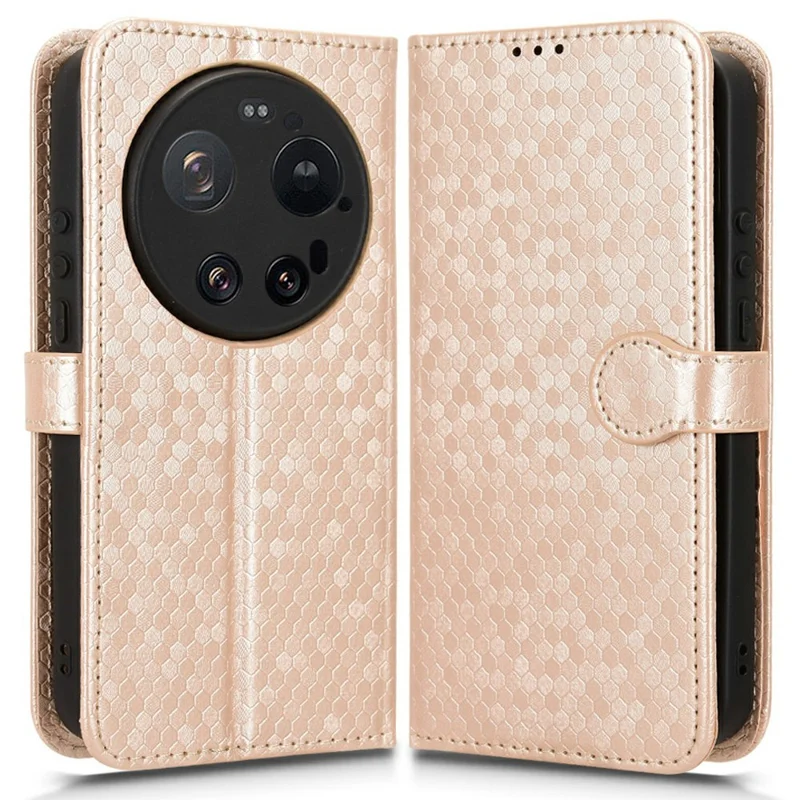 For Xiaomi 17 Ultra 5G Wallet Case Dot Pattern Imprint PU Leather Phone Cover with Wrist Strap - Rose Gold