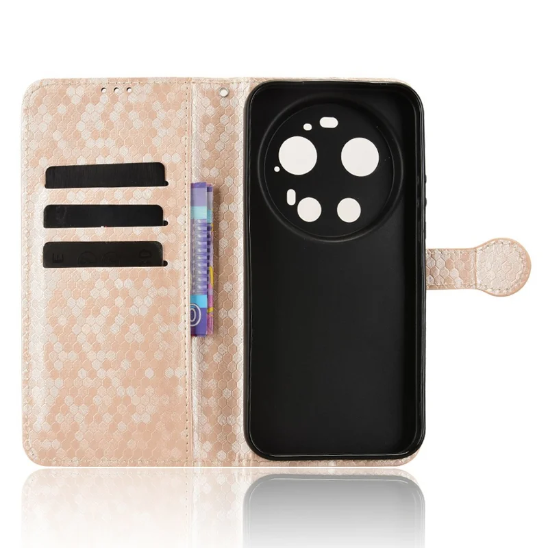 For Xiaomi 17 Ultra 5G Wallet Case Dot Pattern Imprint PU Leather Phone Cover with Wrist Strap - Rose Gold