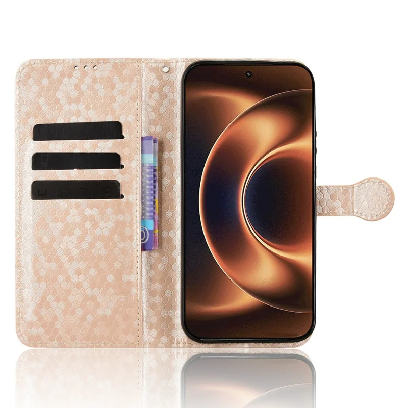 For Xiaomi 17 Ultra 5G Wallet Case Dot Pattern Imprint PU Leather Phone Cover with Wrist Strap - Rose Gold