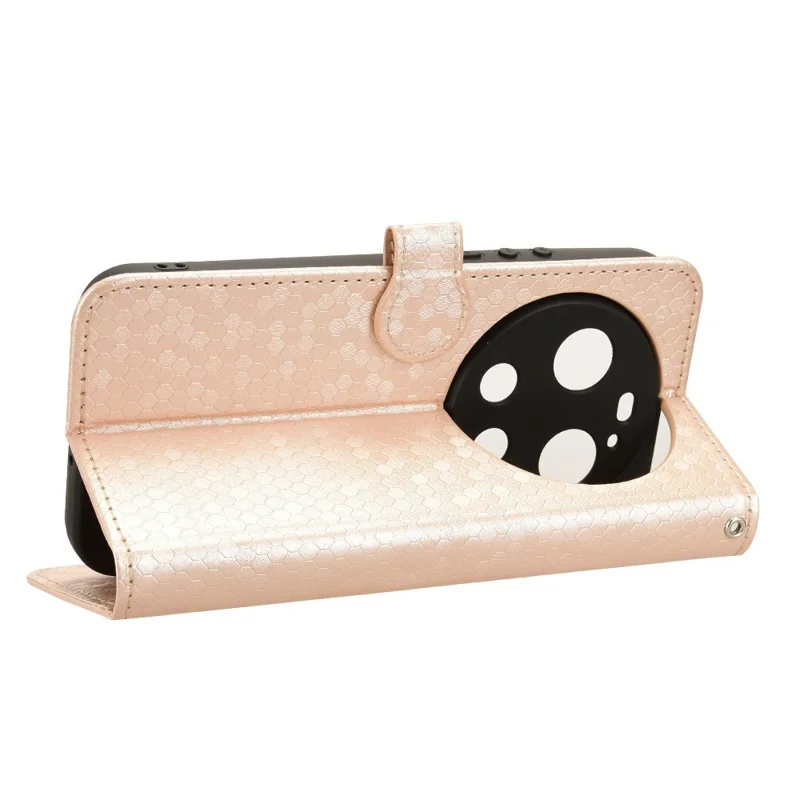 For Xiaomi 17 Ultra 5G Wallet Case Dot Pattern Imprint PU Leather Phone Cover with Wrist Strap - Rose Gold