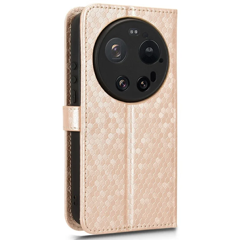 For Xiaomi 17 Ultra 5G Wallet Case Dot Pattern Imprint PU Leather Phone Cover with Wrist Strap - Rose Gold