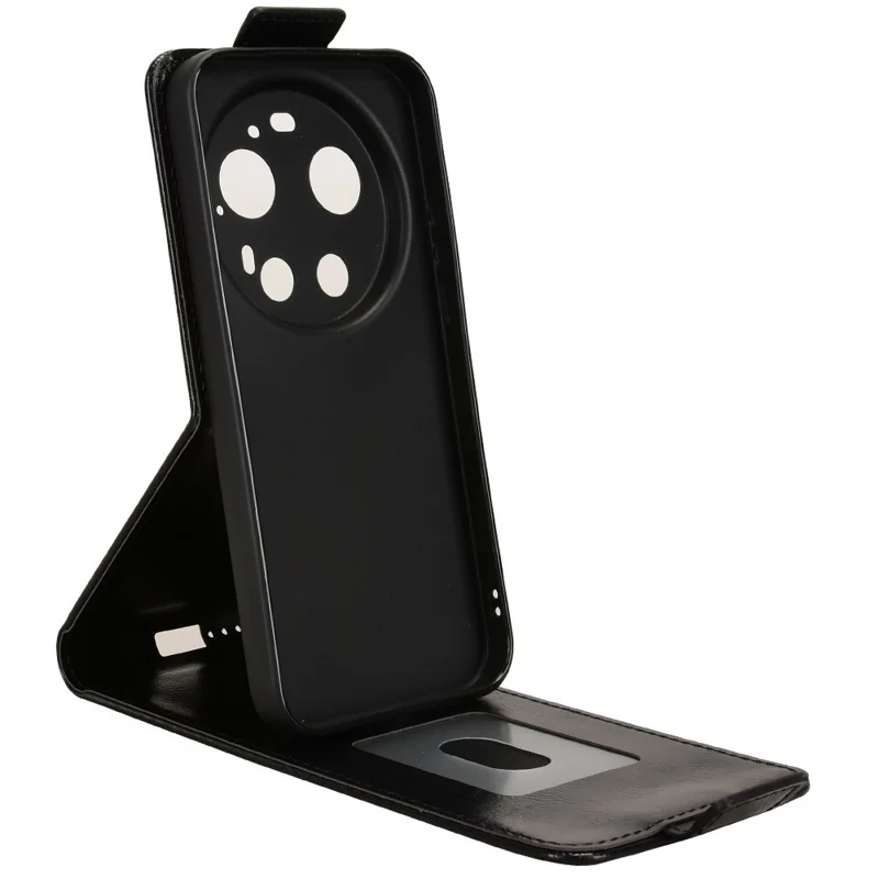 Étui support pour Xiaomi 17 Ultra 5G, étui à rabat vertical magnétique en cuir avec porte-cartes - Noir
