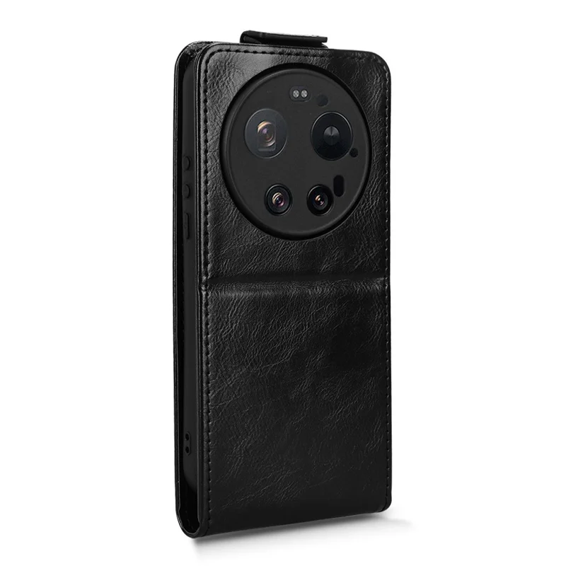 Étui support pour Xiaomi 17 Ultra 5G, étui à rabat vertical magnétique en cuir avec porte-cartes - Noir