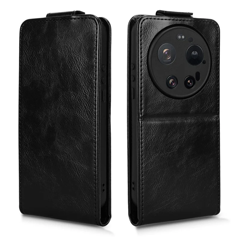 Étui support pour Xiaomi 17 Ultra 5G, étui à rabat vertical magnétique en cuir avec porte-cartes - Noir