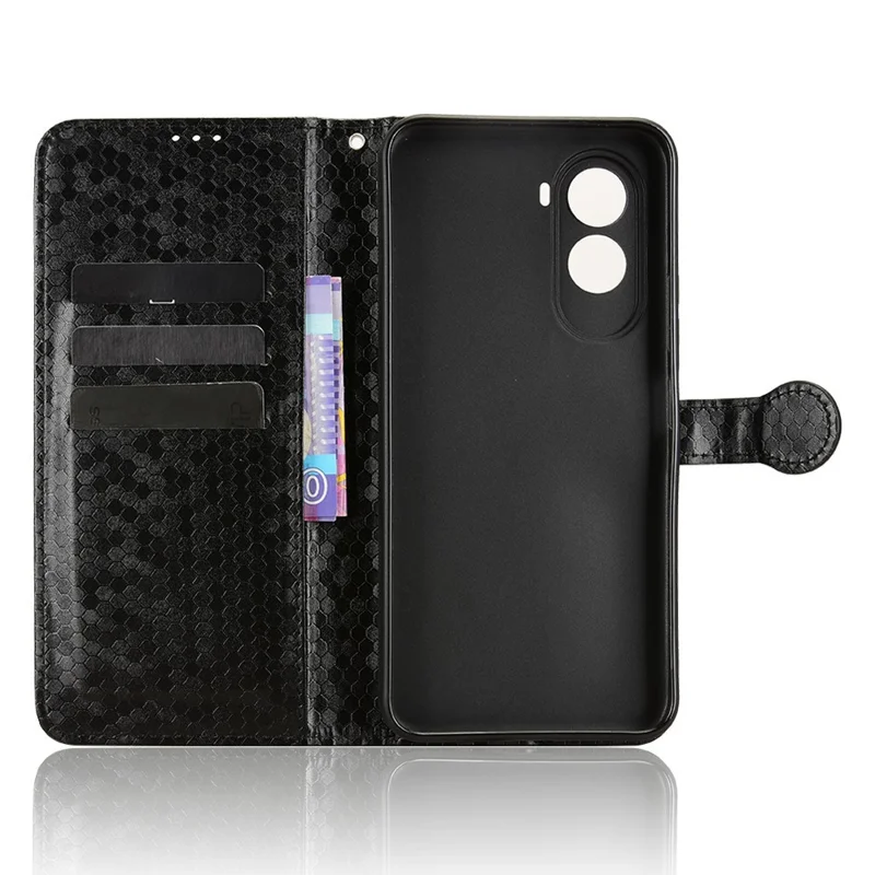 Für Xiaomi Poco M7 4G (EU) (171 mm) Tasche mit Geldbörse, gepunktetes Muster, PU-Leder-Handyhülle mit Handschlaufe - Schwarz