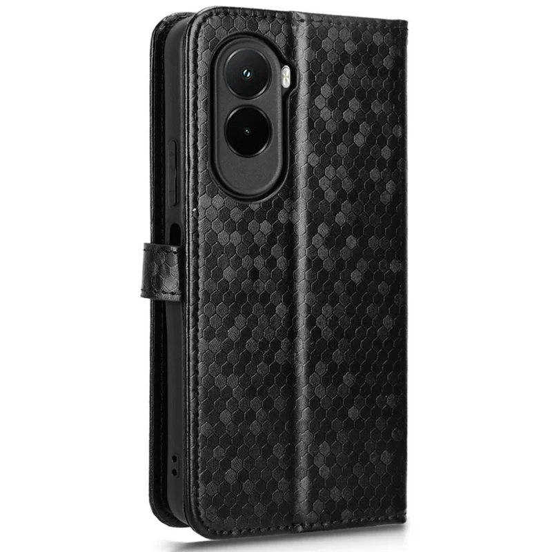 Für Xiaomi Poco M7 4G (EU) (171 mm) Tasche mit Geldbörse, gepunktetes Muster, PU-Leder-Handyhülle mit Handschlaufe - Schwarz