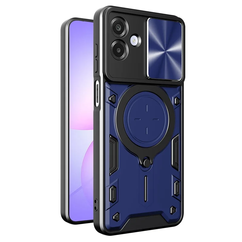 Coque pour Samsung Galaxy A07 4G, TPU + PC, avec support pivotant et fenêtre coulissante pour objectif - Bleu