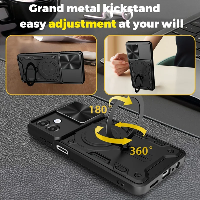 Coque pour Samsung Galaxy A07 4G, TPU + PC, avec support pivotant et fenêtre coulissante pour objectif - Bleu