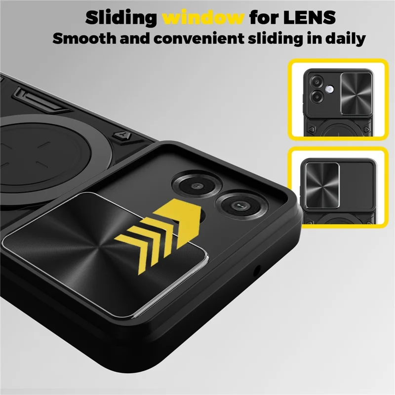 Coque pour Samsung Galaxy A07 4G, TPU + PC, avec support pivotant et fenêtre coulissante pour objectif - Bleu