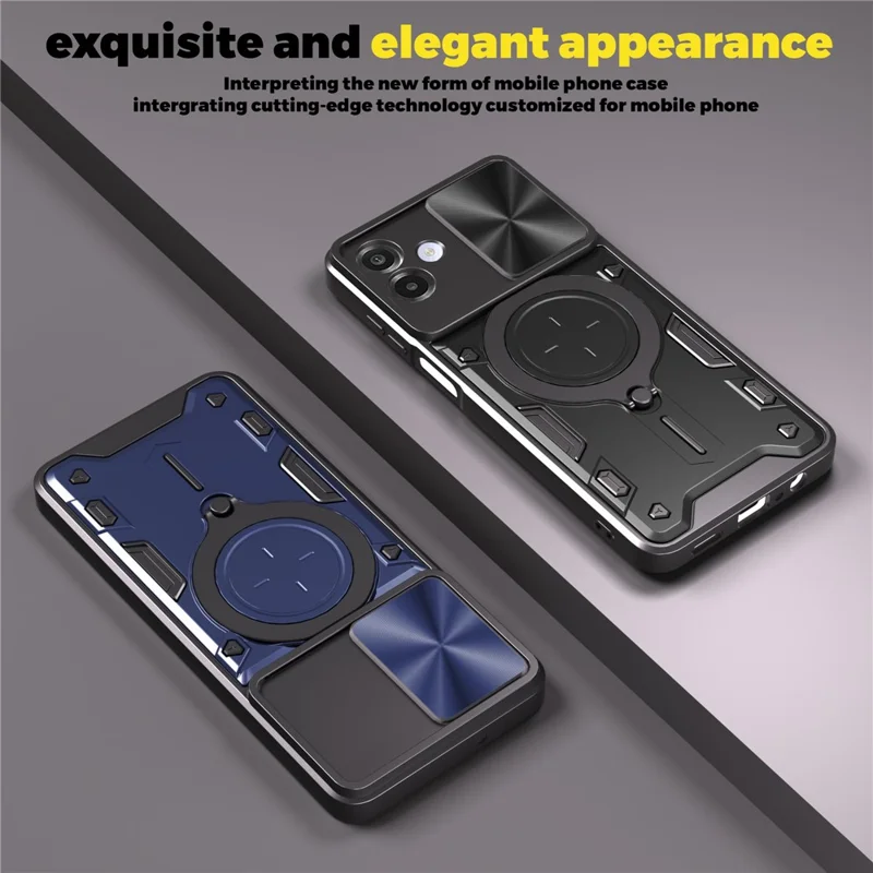 Coque pour Samsung Galaxy A07 4G, TPU + PC, avec support pivotant et fenêtre coulissante pour objectif - Bleu