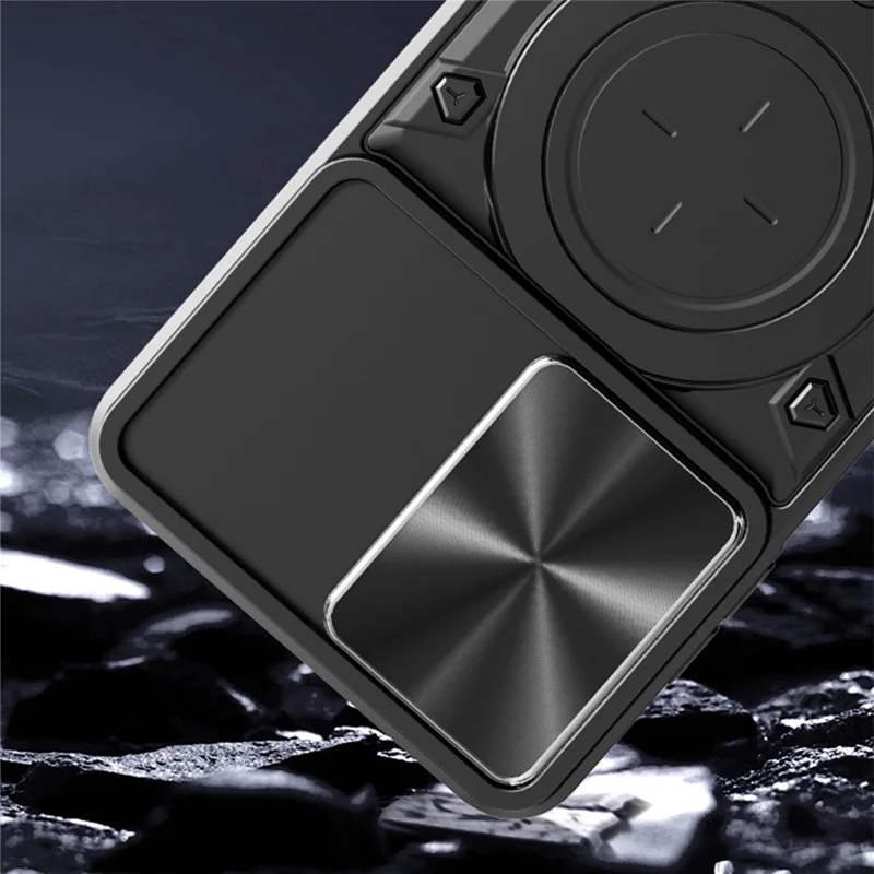 Coque pour Samsung Galaxy A07 4G, TPU + PC, avec support pivotant et fenêtre coulissante pour objectif - Bleu