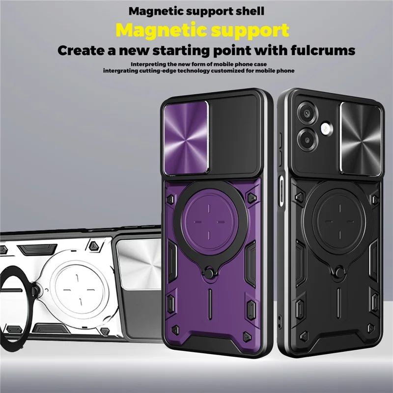 Coque pour Samsung Galaxy A07 4G, TPU + PC, avec support pivotant et fenêtre coulissante pour objectif - Bleu