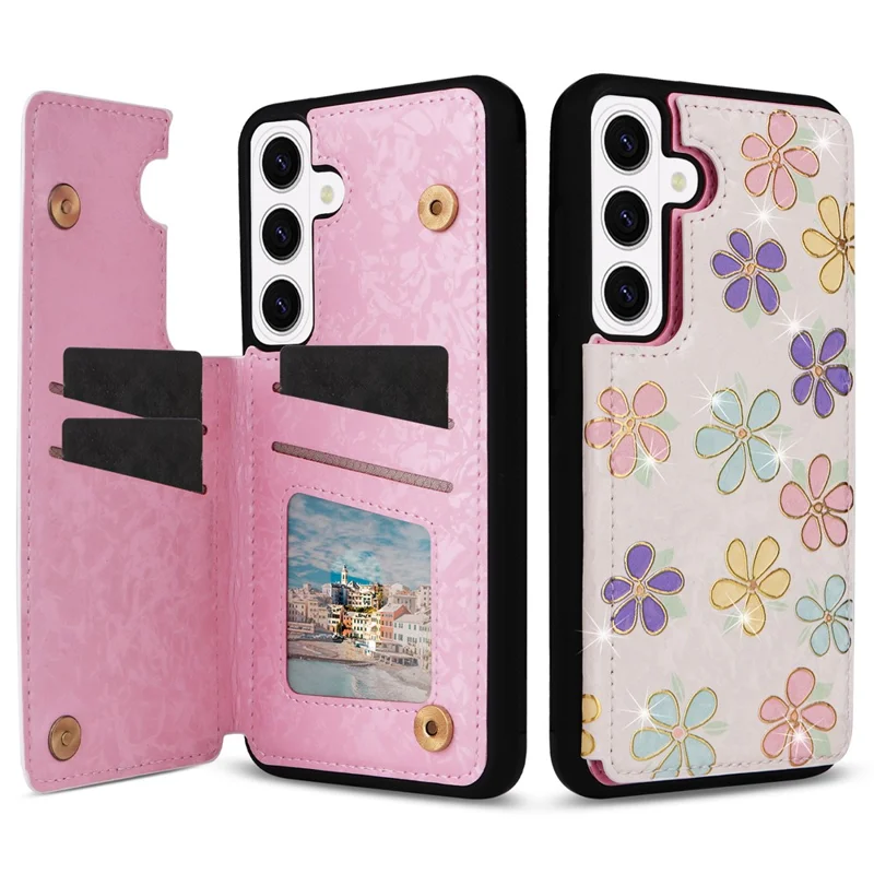 For Samsung Galaxy S26 / S26 Pro Case Flower Leather TPU RFID Blocking Phone Cover Card Slots - Flowers