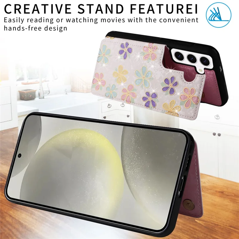 For Samsung Galaxy S26 / S26 Pro Case Flower Leather TPU RFID Blocking Phone Cover Card Slots - Flowers