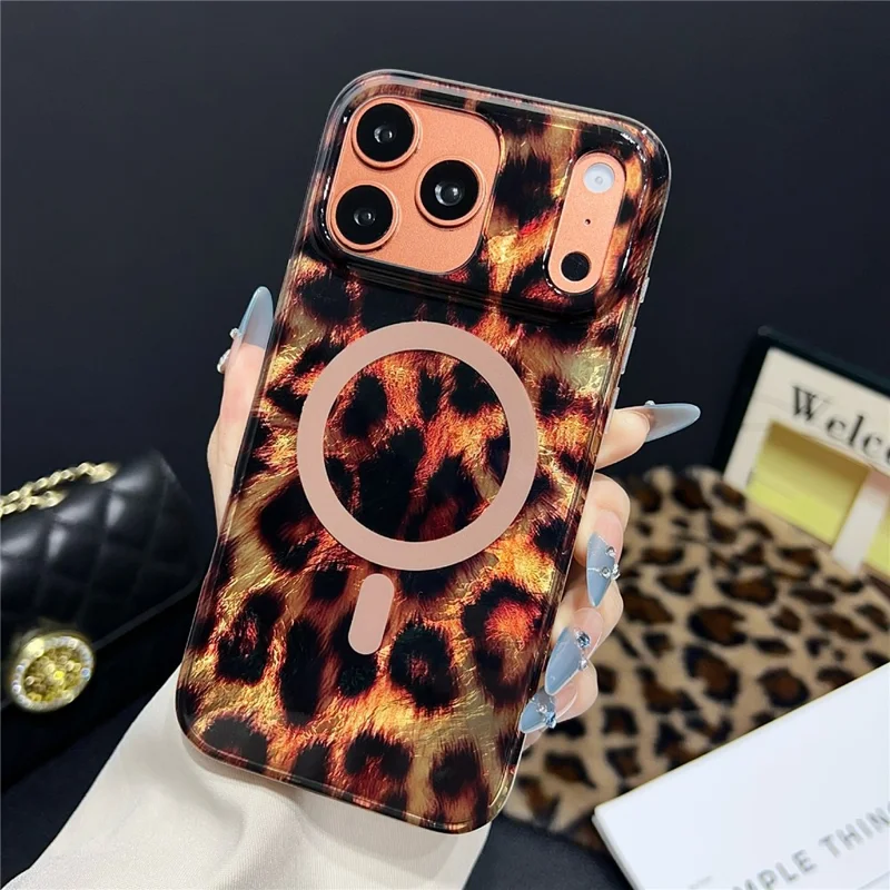 Capa para iPhone 17 Pro Max Compatível com MagSafe, Estampa de Leopardo IMD, Capa para Telemóvel TPU PC - Estilo A