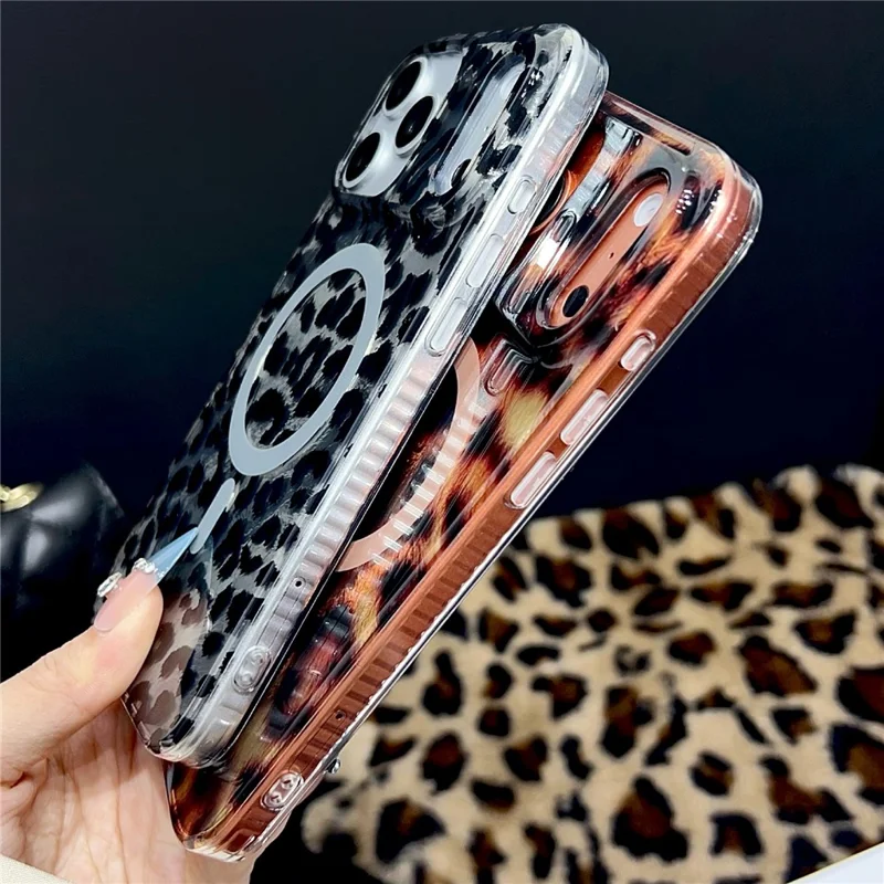 Capa para iPhone 17 Pro Max Compatível com MagSafe, Estampa de Leopardo IMD, Capa para Telemóvel TPU PC - Estilo A