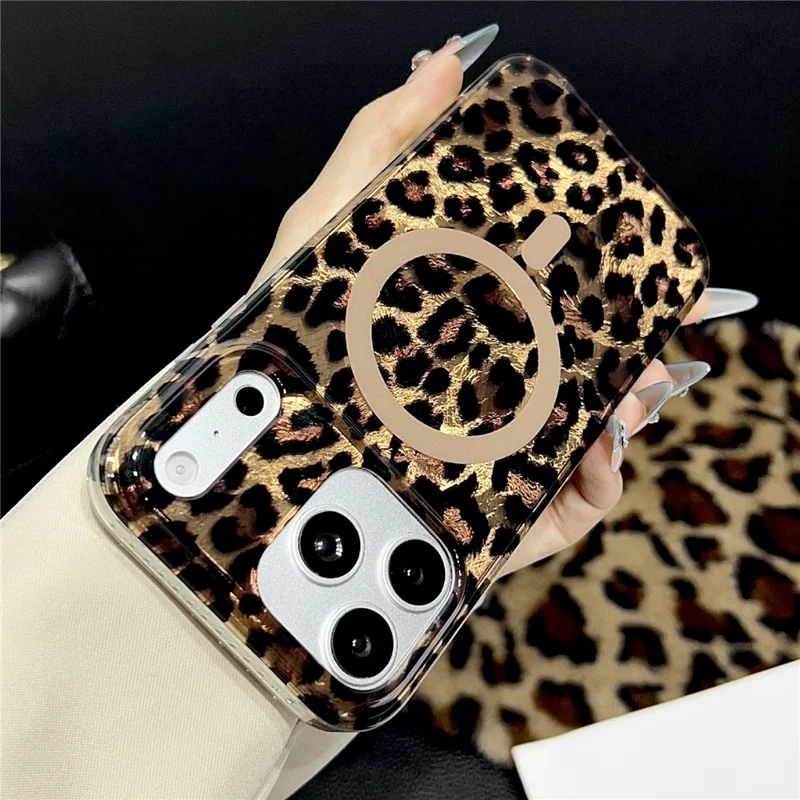 Capa para iPhone 17 Pro Max Compatível com MagSafe, Estampa de Leopardo IMD, Capa para Telemóvel TPU PC - Estilo A
