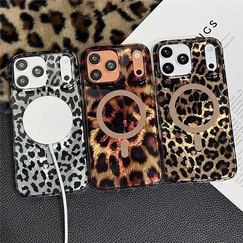 Coque pour iPhone 17 Pro compatible MagSafe, imprimé léopard IMD, housse en TPU et PC - Style A