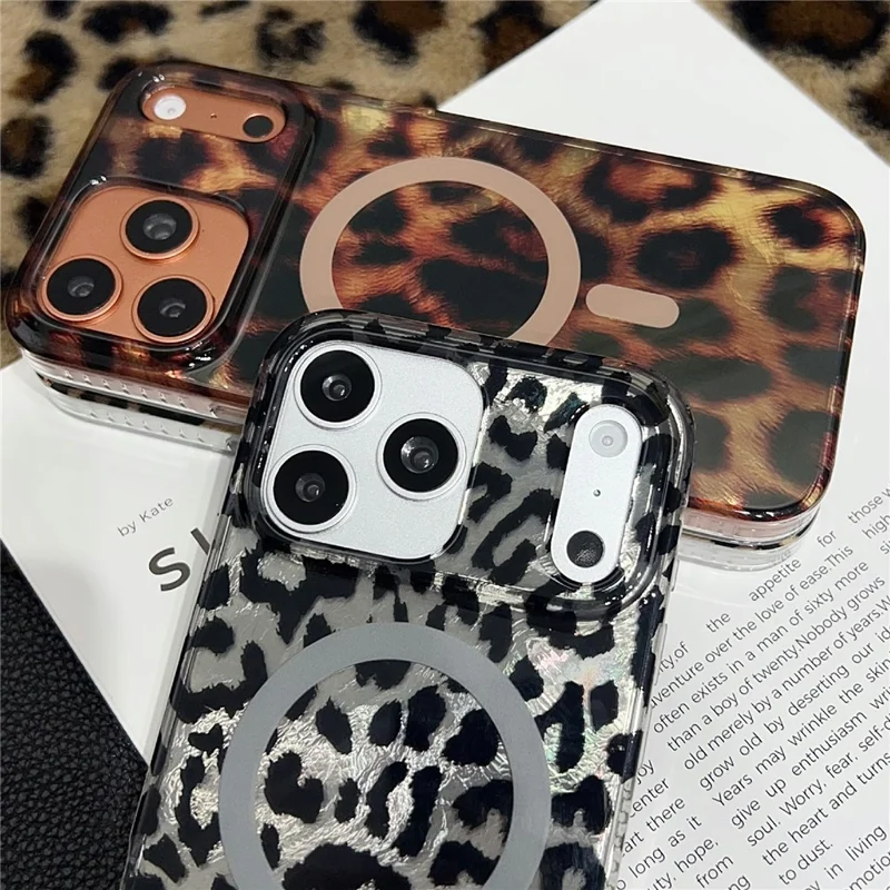 Coque pour iPhone 17 Pro compatible MagSafe, imprimé léopard IMD, housse en TPU et PC - Style A
