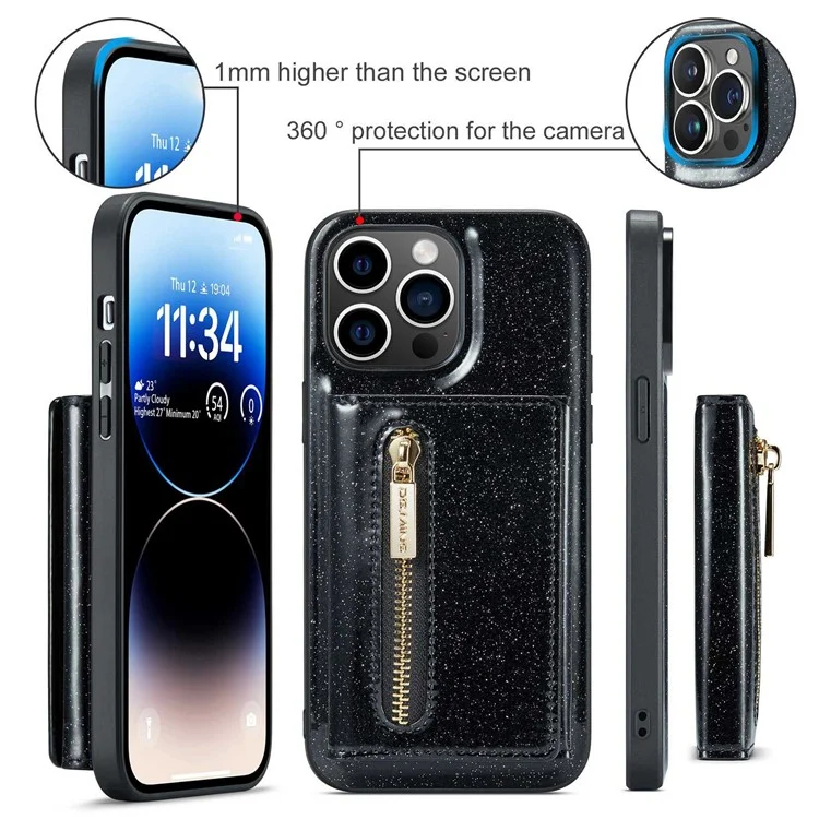 Dg. Ming M3 Series 2 in 1 Custodia Per Telefono Staccabile Per Iphone 13 Pro Max 6,7 Pollici, Scintillante Wallet Magnetica Magnetica Coperchio di Protezione Del Cellulare Protettivo Coperchio Del Cellulare Coprilio - Nero