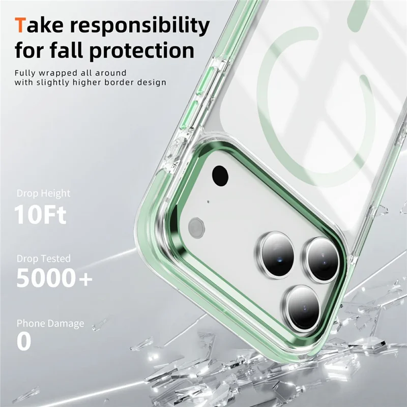 Coque pour iPhone 17 Pro Max compatible MagSafe en TPU, PC, acrylique, transparente anti-chocs - Vert menthe