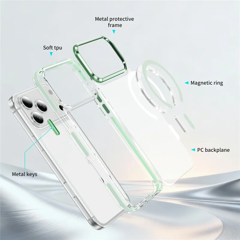 Coque pour iPhone 17 Pro compatible MagSafe en TPU, PC, acrylique, transparente anti-chocs - Vert menthe